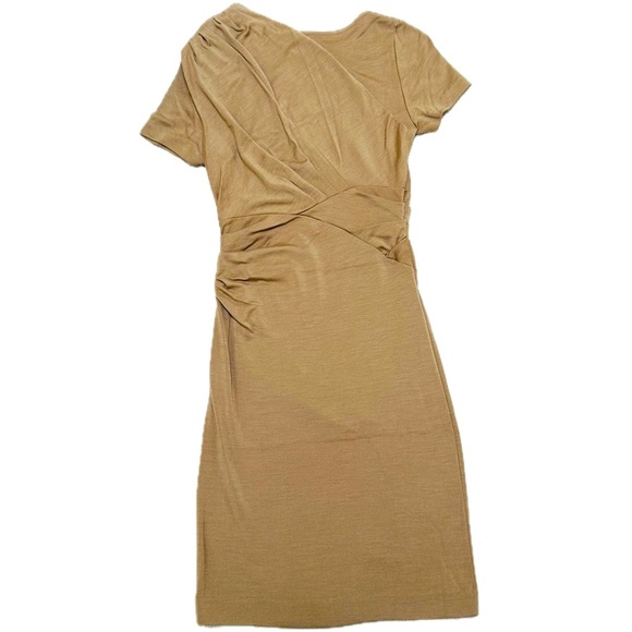 CATHERINE MALANDRINO‎ Camel Wool Ruched Sheath Midi Dress M NEEDS MINOR REPAIRS - Picture 4 of 11